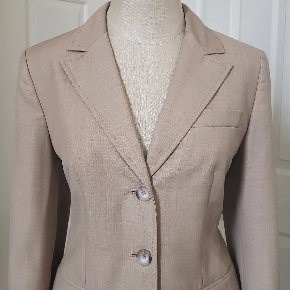 Vintage Ann Taylor LOFT Tan Wool Single Breasted Jacket Blazer - Picture 6 of 13